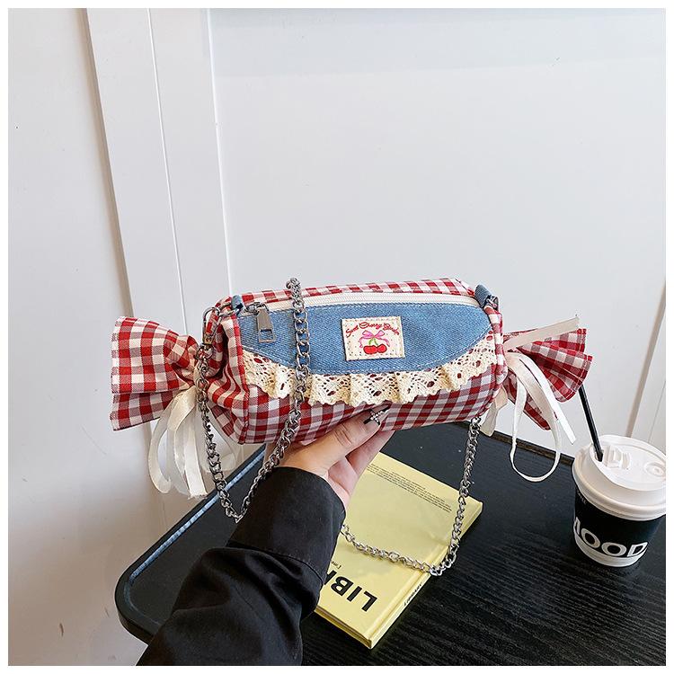 

Новая нишевая дизайнерская сумочка, модная клетчатая, милая, с высокой ценностью, в цветовой гамме, на одно плечо, сумка-подушка для женщин красный