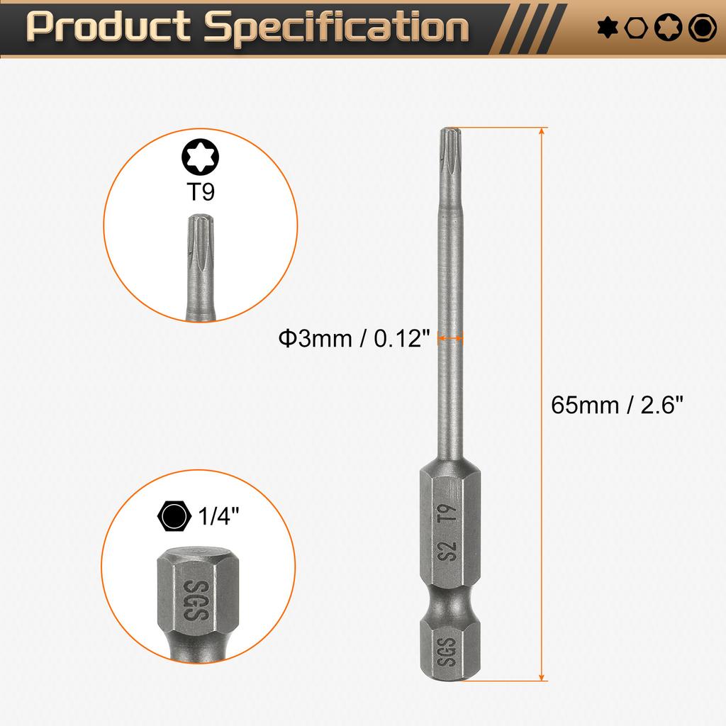 1/3/5pcs T5-T50 Torx Head Screwdriver Bit 1/4" Hex Shank Magnetic No Hole Tamper Proof 6 Point Star S2 Screw Driver Drill Bits