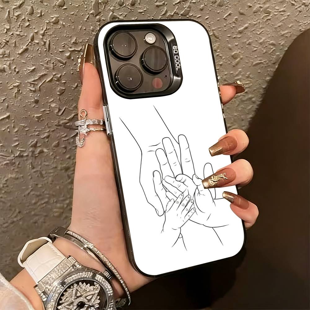 

Baby Mom daughter Son Dad Hand Phone Case For iPhone 17,16,15,14,13,12,11 Plus,Pro Max,XS,Colored Silver Plated Inside Cover iPhone12PROMAX