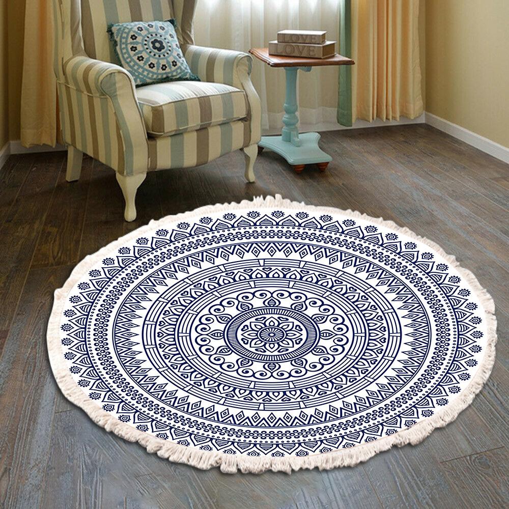 Nordic Round Carpets Bohemia Ethnic Tassel Yellow Mandala Carpet Living Room Cotton Linen Big Rugs Modern Classic 120cm Mats