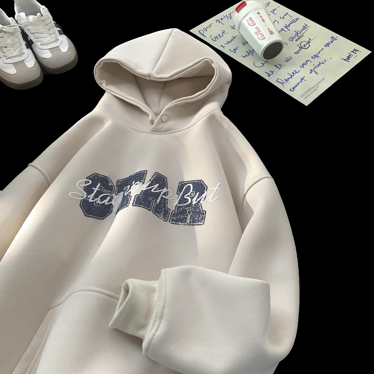 Letter Hooded Sweatshirt for Men Relaxed Fit Pullover Top Versatile Jacket M