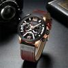 CURREN Men's Business Leather Strap Watch Waterproof Quartz Chronograph Date Display Three Sub-Dials Six Hands Casual Wristwatch