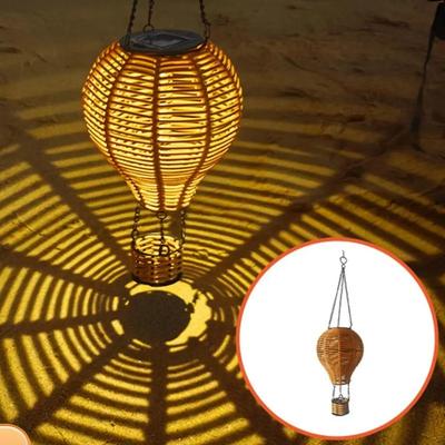 Solar Powered Hot Air Balloon Rattan Lantern - Handwoven Hanging Light, Waterproof Outdoor Decor for Garden Patio Porch