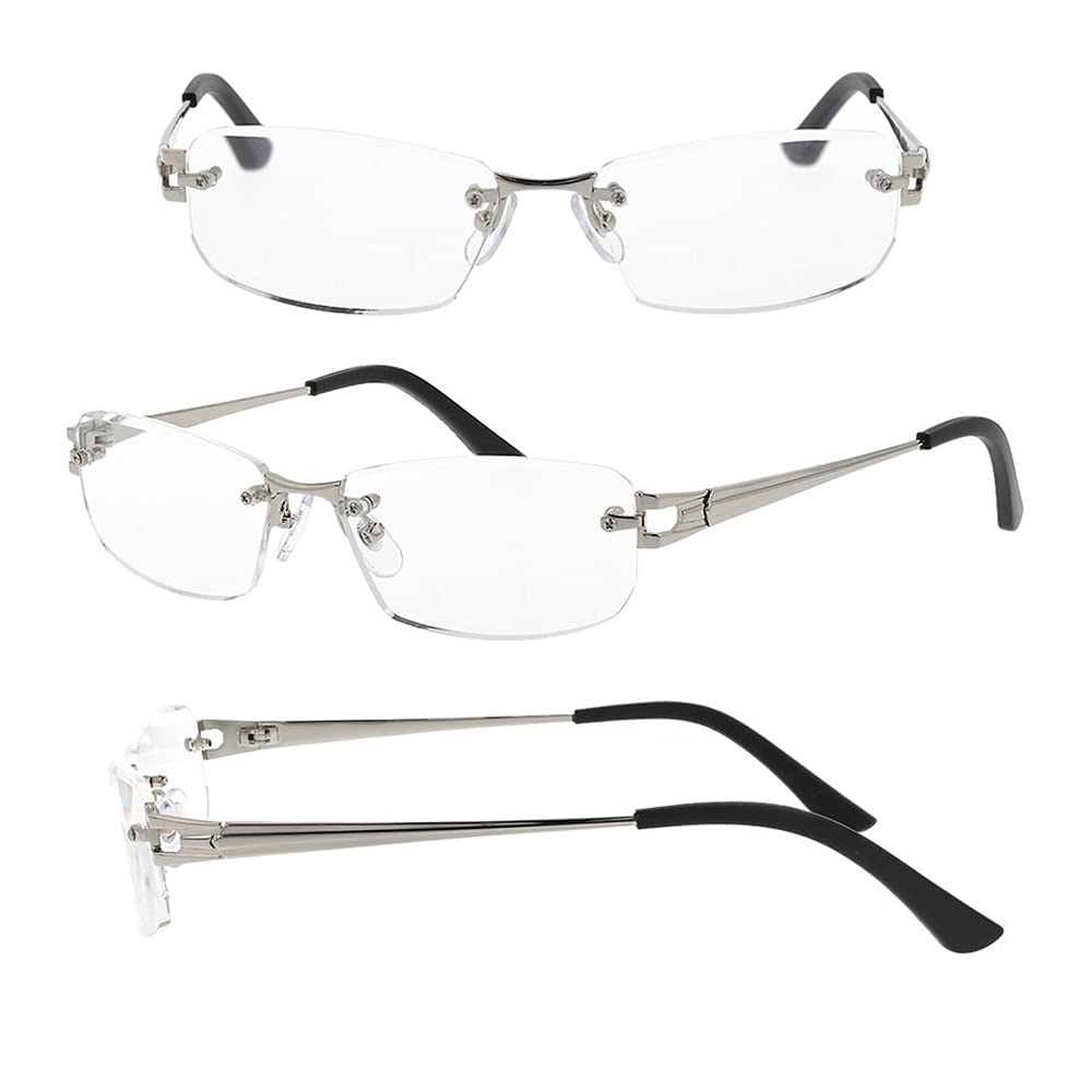 FEEL LIFE Reading Made In with Men's Glasses, Stylish, Rimless, Silver, Sabae, Japan, Case, FLM-004-1 +3.00