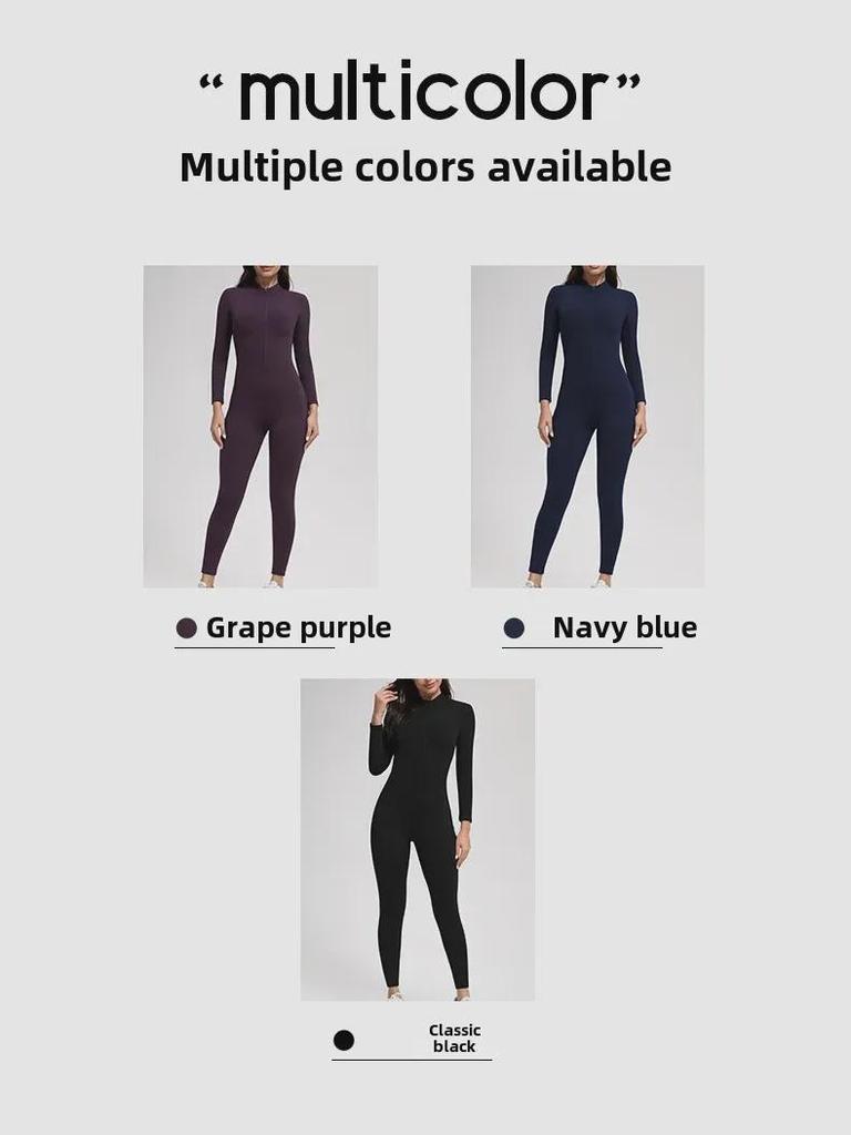 High-Intensity Outdoor Yoga Jumpsuit with Zipper and Velvet for Warmth
