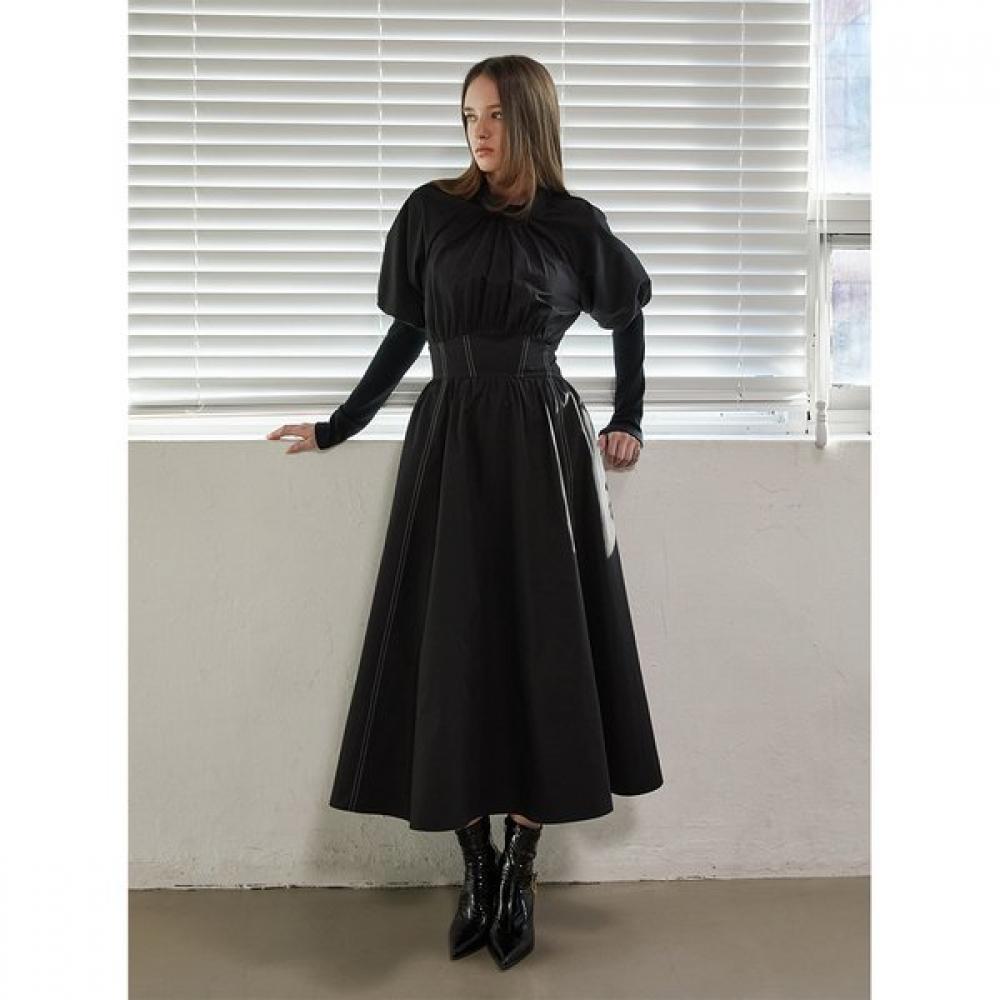 

Egoist Puff Sleeve Back Tie Long Dress Er4wo261 BK/55