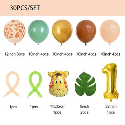 30pcs Jungle Safari Animal Girraffe Number Balloons Set Kids 1 2 3 Year Birthday Party Decorations Wild One Avocado Green Globos
