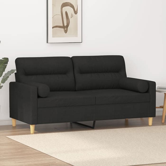 VidaXL 2-seater Sofa with Decorative Pillows Black 140 Cm Fabric, Sofa, Loveseat, Living Room Sofa, Sofas, Sofa 3200825