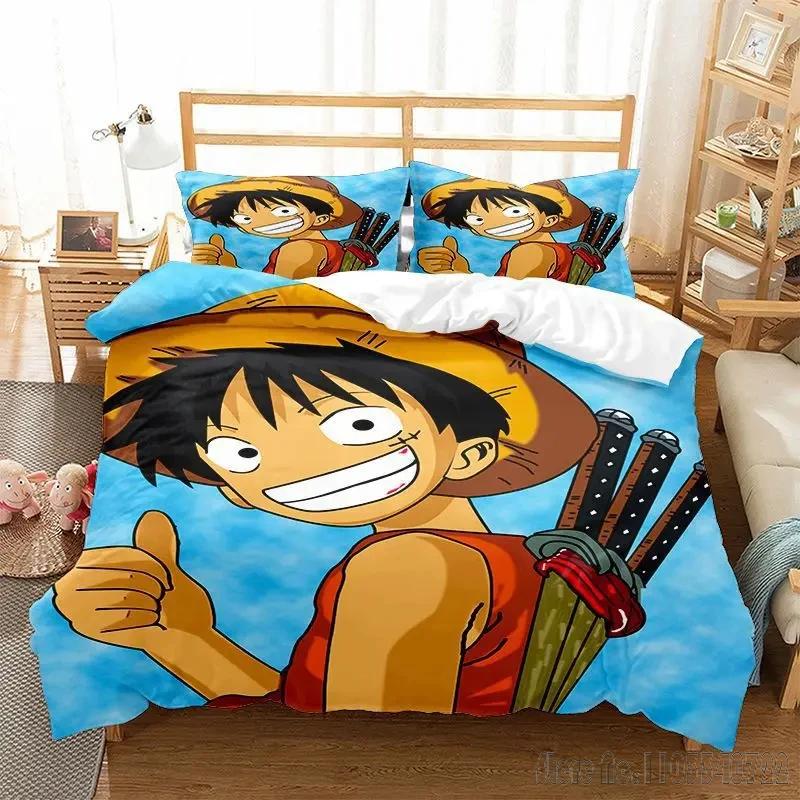 Anime O-One Piece Bedding Set Japanese Luffy Child Baby Duvet Cover Sets Bedclothes Twin Single King Kids Adult Gift