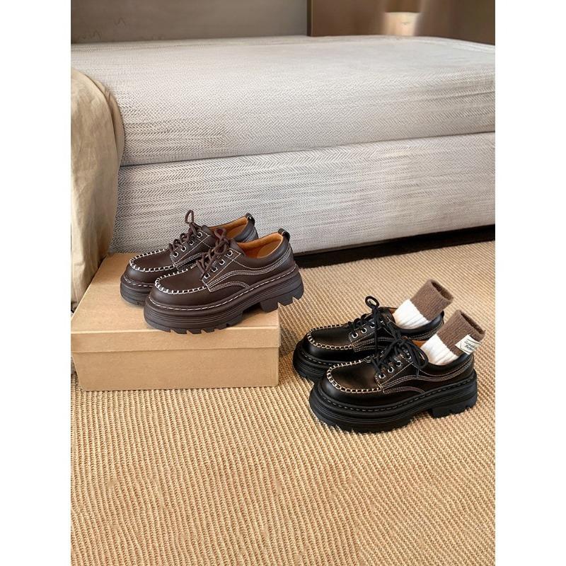 Petite Height-increasing Shoes with Lace-up, Handcrafted Thick-soled Single Shoes, and Chunk-heeled Loafers