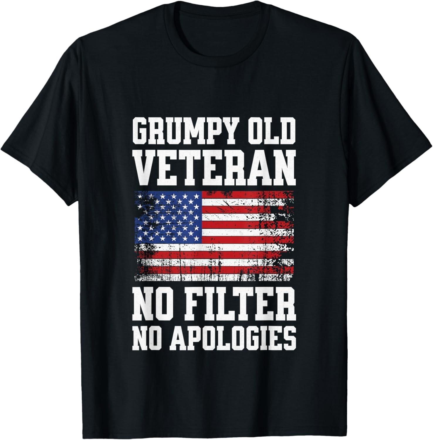 Military Veteran Funny American Flag Grumpy Old Vet Gift Unisex T-Shirt S разноцветный