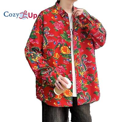 Cozy Up Erkek Günlük Uzun Kollu Bol Peony Çiçeği Gömlek