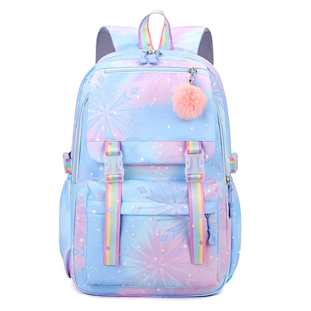 Multicolor Nylon Backpack Lightweight School Backpack Shoulder Bag Students School Bag Women синий