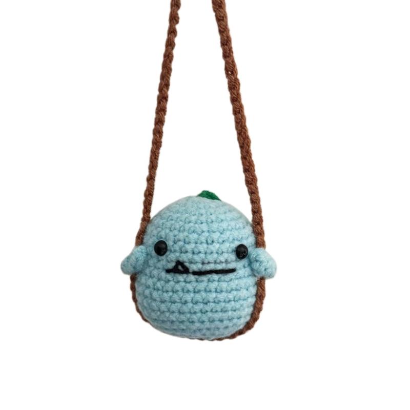 Crochet Animal Pattern Pendant Car Rearview Mirror Knitted Hanging Ornament Interior Charm Decoration Gift for Women Men