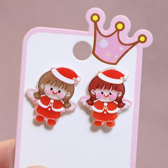 Cartoon Resin Glossy Children's Christmas Flower Ear Clips and Student Earrings