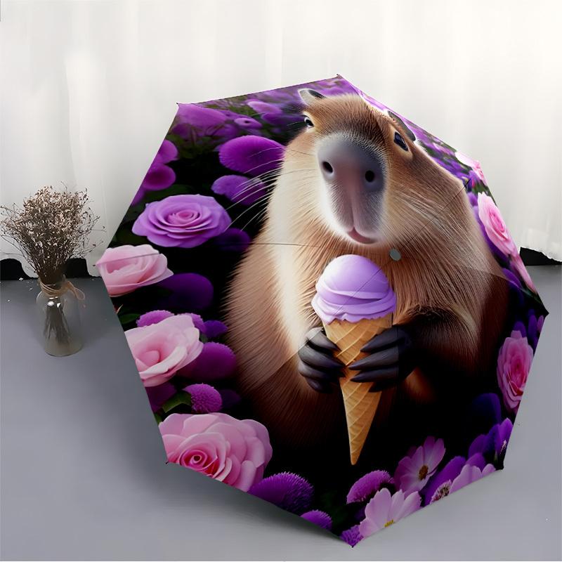1pc CapybaraAutomatic Open/close Folding Umbrella, Compact Portable Travel Umbrella, Perfect Birthday/Holiday, Cute Umbrella y035