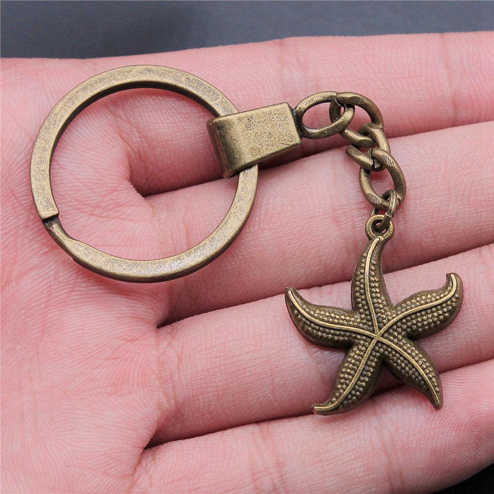 Marine Life Turtle Ocean Creature Pendant Antique Bronze Metal Keychain with 30mm Ring for Men Fashion Gift