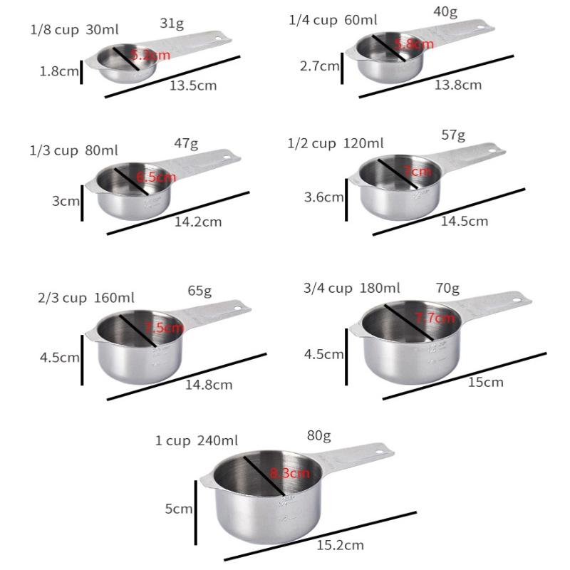

7Pcs/Set Stainless Steel Measuring Cup Sets Stackable Kitchen Measuring Cups For Dry And Liquid Ingredients
