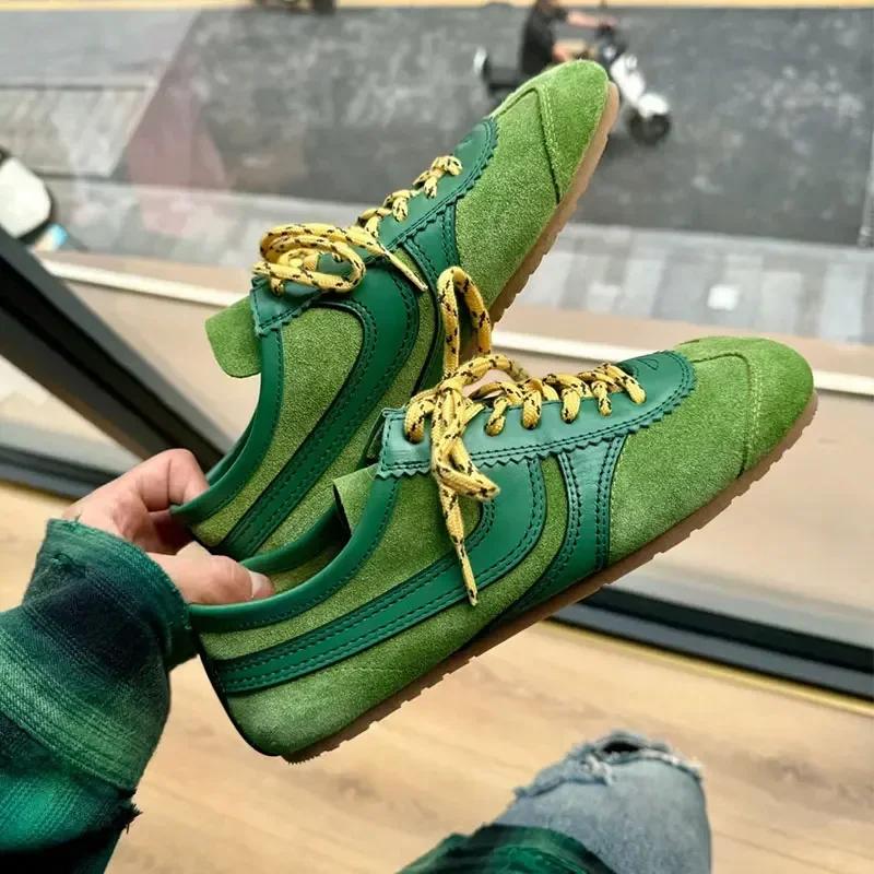 Fashion Genuine Leather Training Women's Lace-up Casual Sports Shoes 2025 Autumn and Winter Plus Velvet Retro German Training Shoes