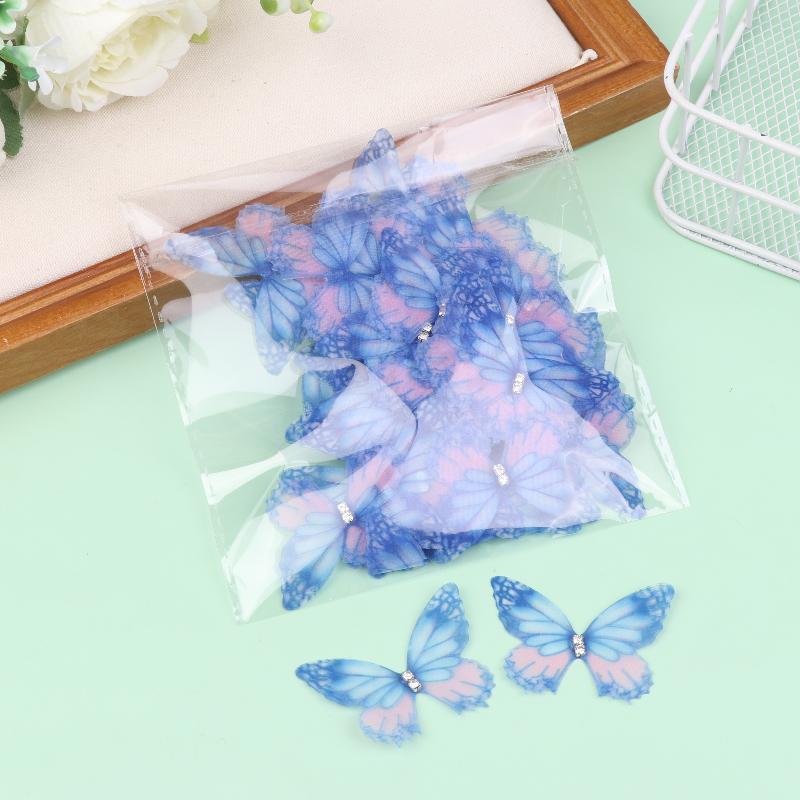50Pcs 3D Organza Fabric Butterfly Appliques Gradient Color Double-Layer Simulation Mesh Butterfly Patch Translucent