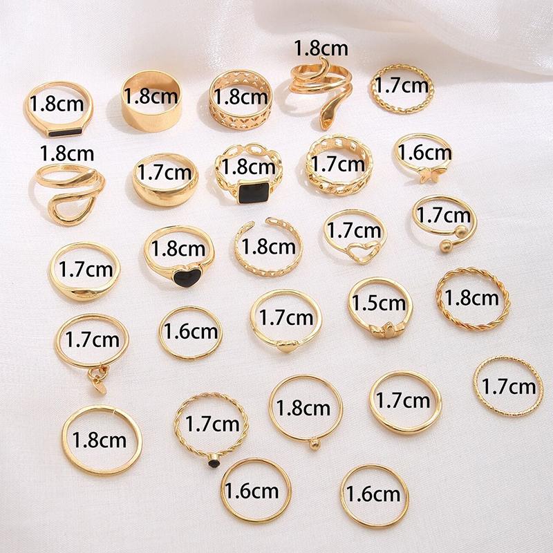 Boho Gold Color Snake Rings Set For Women Vintage Geometric Cross Heart Butterfly Rings Female Finger Rings Trendy Jewelry Gifts
