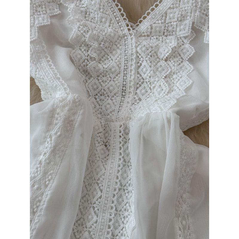 White Moonlight Dress Women's French Pure Desire Atmosphere Lace Splicing Sling Fairy Dress Niche Style Chic Vacation Skirt