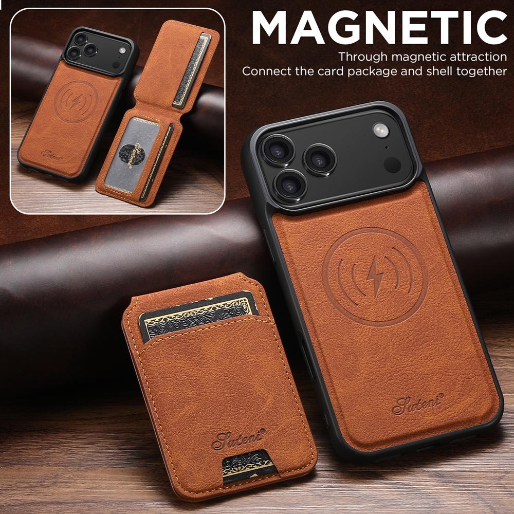 2 in 1 Leather Case For iPhone 17 Promax Air 16 Pro max 15 Plus 14 Pro 13 12 Wireless Charging Kickstand Card Slots Phone Cover