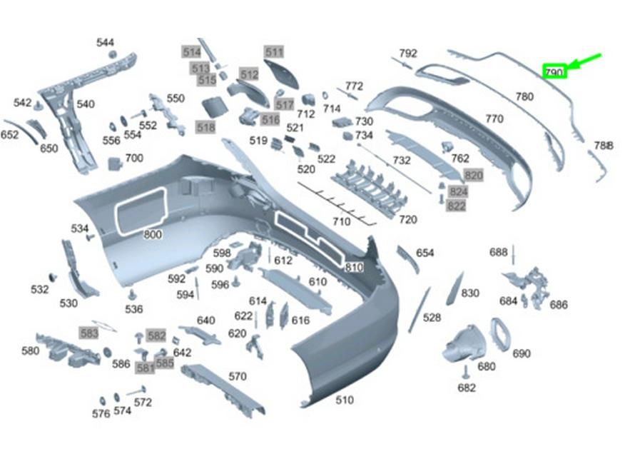 Mercedes C-Class Long Wheelbase Rear Bumper Trim (2058853903) for C200/C260/C180
