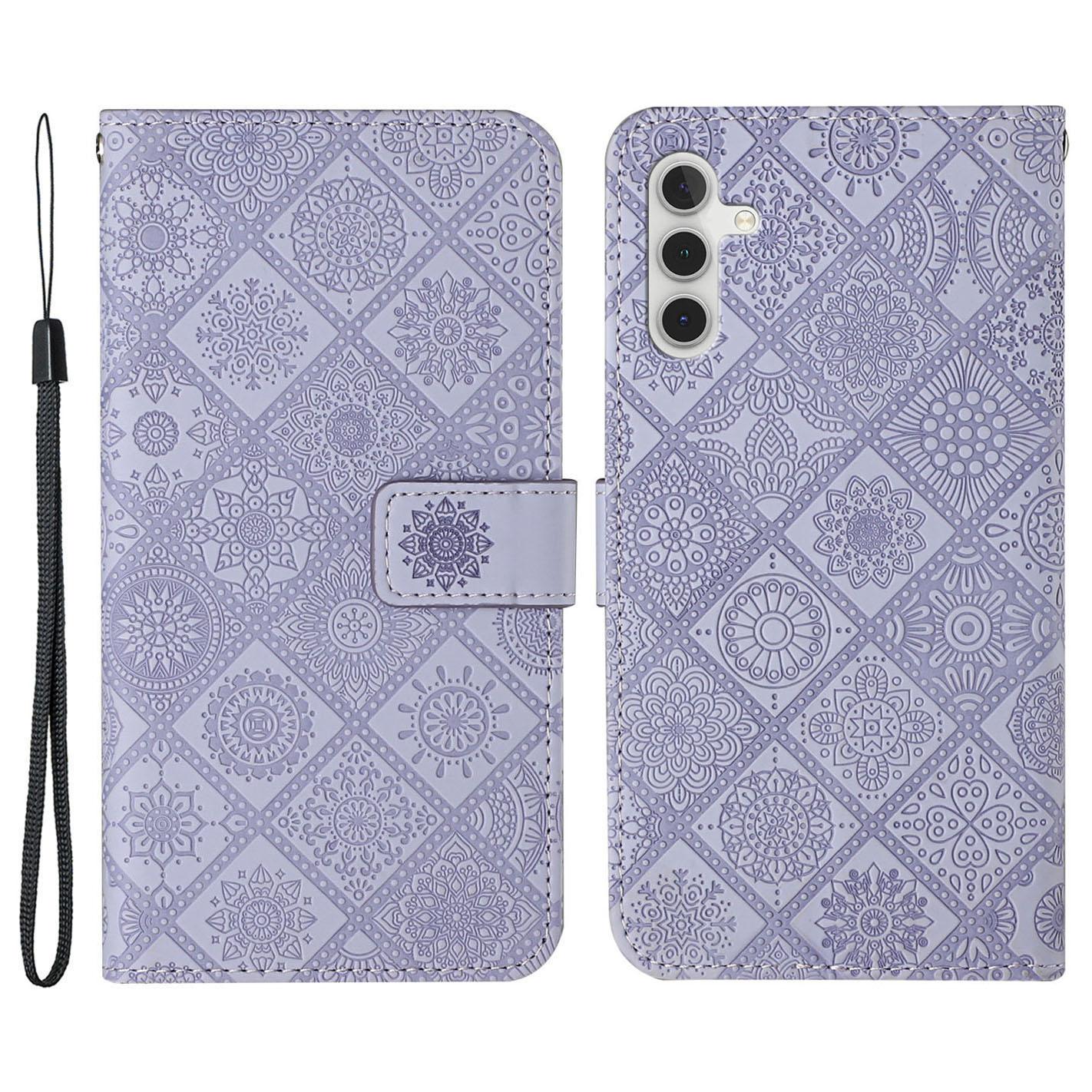 

For Samsung Galaxy A55 5G Case PU Leather+TPU Ethnic Style Phone Wallet Cover Purple