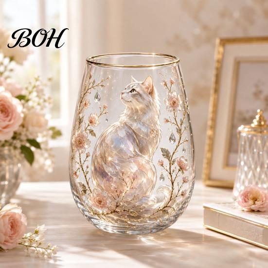 Sturdy Thickened Glassware Hummingbird Joy Tea Cup, Colorful Animal Tumbler, Floral Glass Decorative Flower Bird Cup Golden Rim, Artistic Water