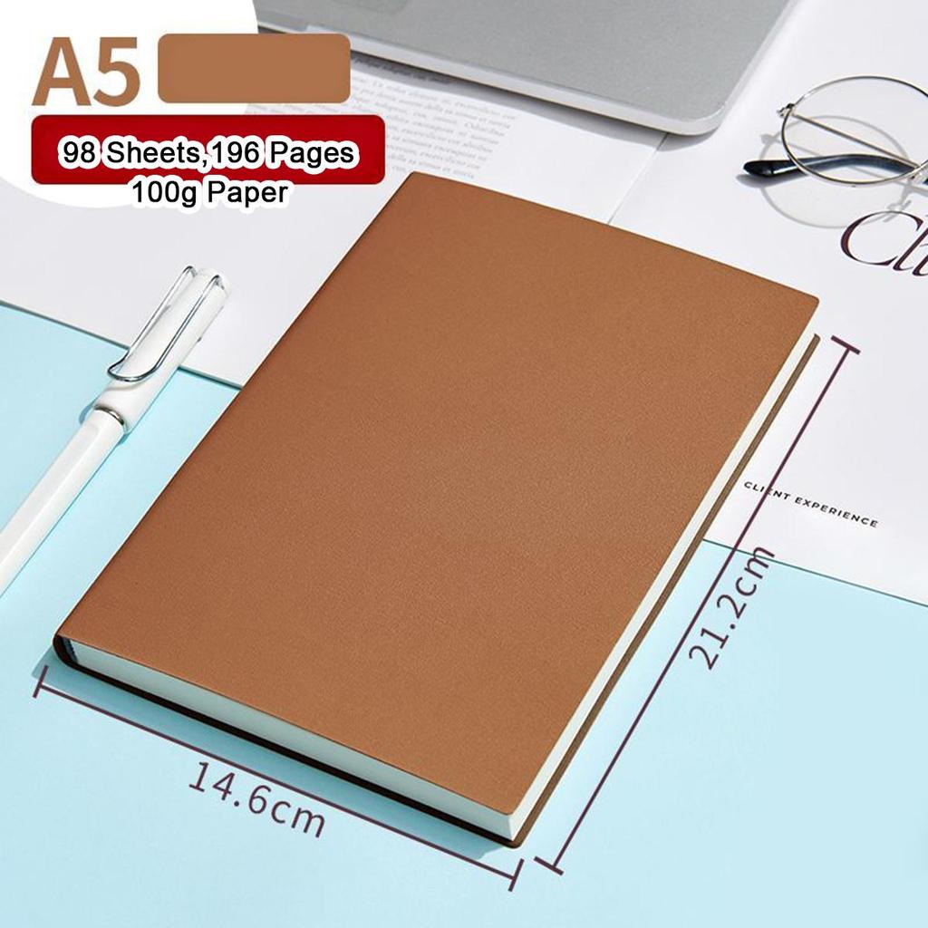 A5/B5 Soft Leather Study Notebook, Lined Pages, Business Meeting Record Book, Notepad, Student Diary, 98 Sheets, 196 Pages