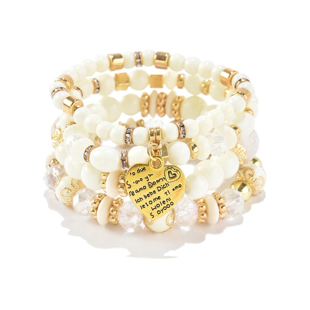 Fashion Color Bohemian Ethnic Style Pendant Multi-Layer Elastic Premium Bracelet Women