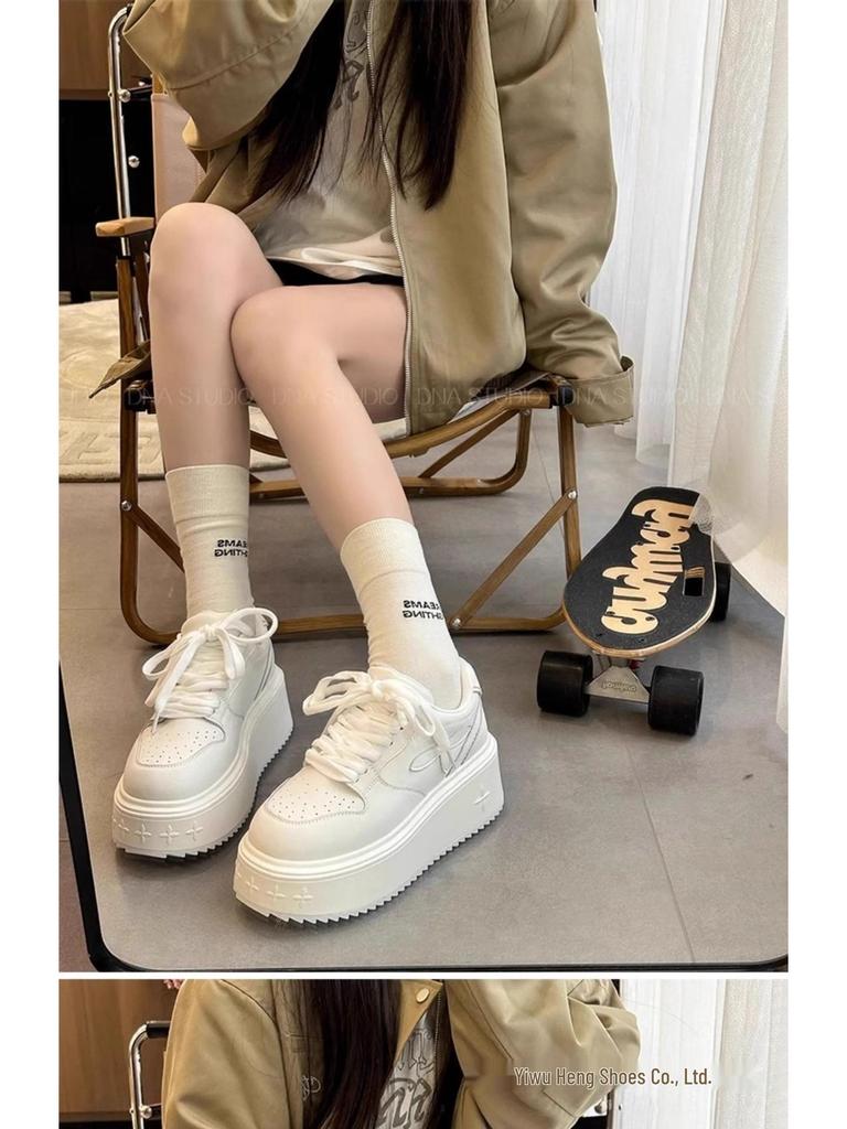 Baskets blanches à semelles épaisses pour femmes: Chaussures à plateforme automne 2025, Style sportif décontracté polyvalent augmentant la hauteur