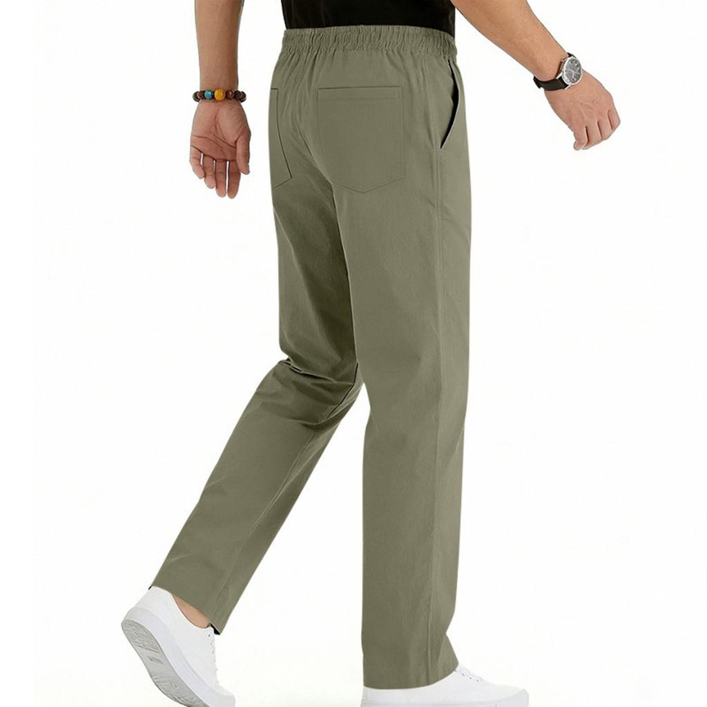 Men's Cotton-Linen Summer Straight-Leg -Color Casual Trousers