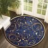 Dark Blue Reed Theme Flannel-printed Round Floor Mats Are Slip-resistant Suitable for Living Room Bedroom Terrace Garden Carpets