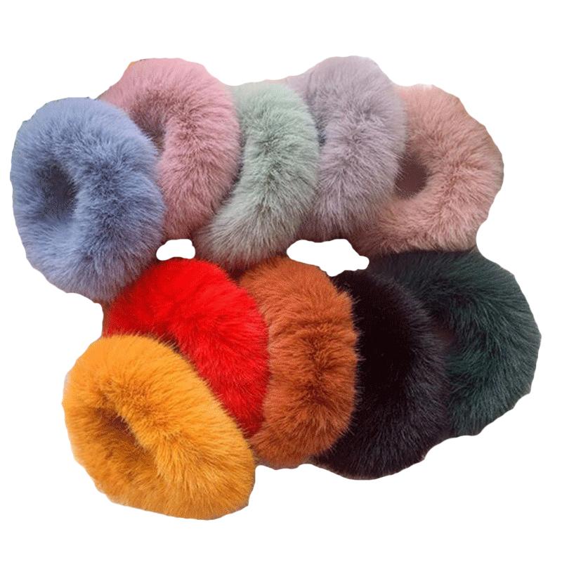 Women Hair Accessories Fluffy Scrunchie Elastic Ponytail Colorful Pom Pom Hair Ties Faux Fur Hair Scrunchies