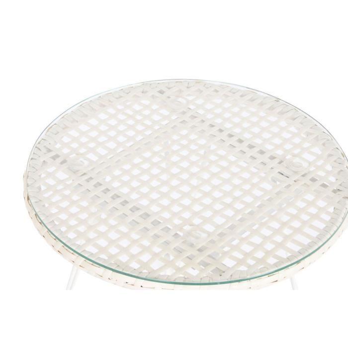 Sestava stůl + 2 židle - Bílá - Kov - Sklo - Syntetický ratan - 2 místa