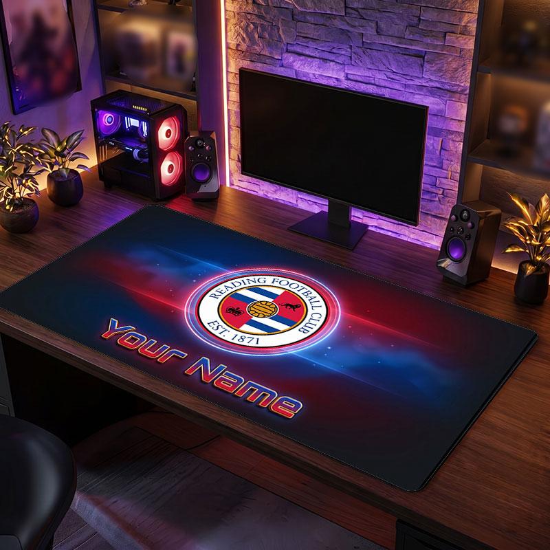 Tapis de Souris Personnalisé Reading FC Grande Taille, Impression de Nom Personnalisé, Tapis de Bureau Antidérapant Logo Football Cadeau Gaming