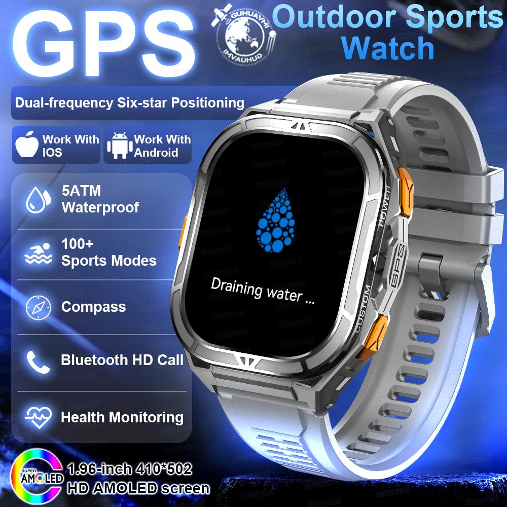 

New Military GPS Smartwatch Men 10ATM IP69K Waterproof Smart Watch Compass Altimeter Air Pressure 530mAh Bluetooth Call Watches Military Grade серый