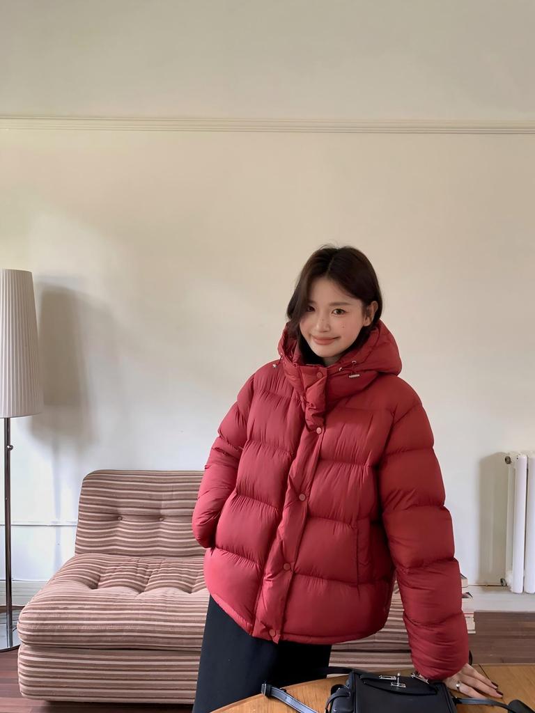 New white duck down hooded short down jacket women's loose bread jacket thickened warm jacket
