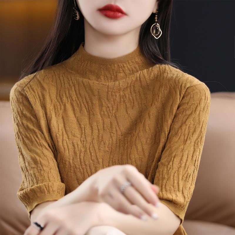 Women Knit T-shirt Summer Knitted Shirt Short Sleeve Tees Spring Pullover Knit Tops