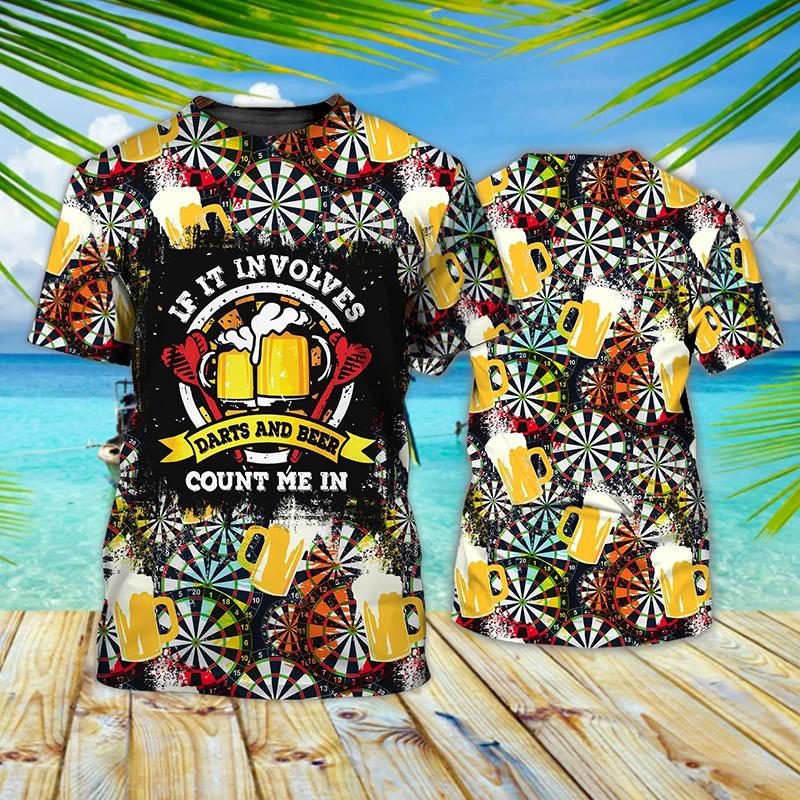 Beer And Darts 3D Print Men T-shirt Summer Cool Streetwear O-Neck Short Sleeve T Shirts Oversized Harajuku Boys Kids Tees Tops