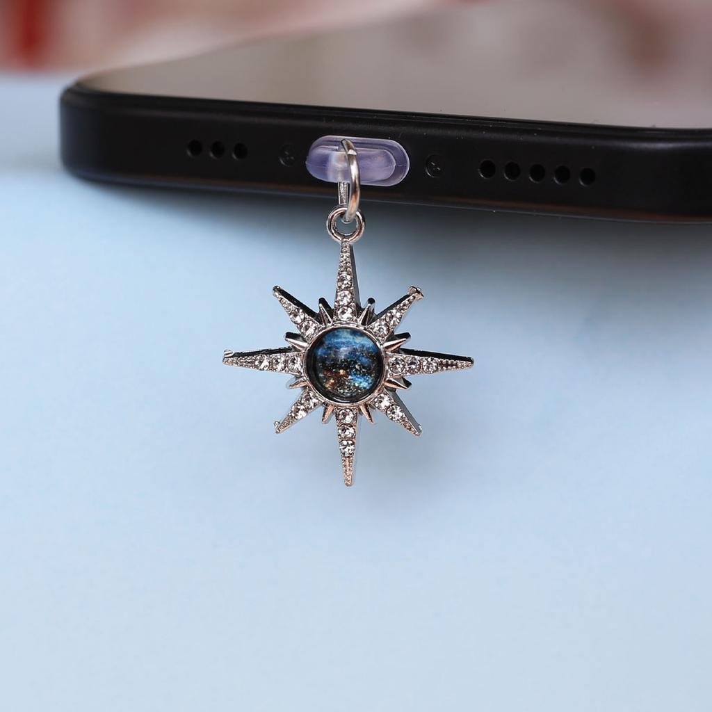 Blue Planet Moon And Star Shaped Mobile Phone Dust Plug Pendant Hanging Decoration Accessories For Iphone Type-c Port Lanyard