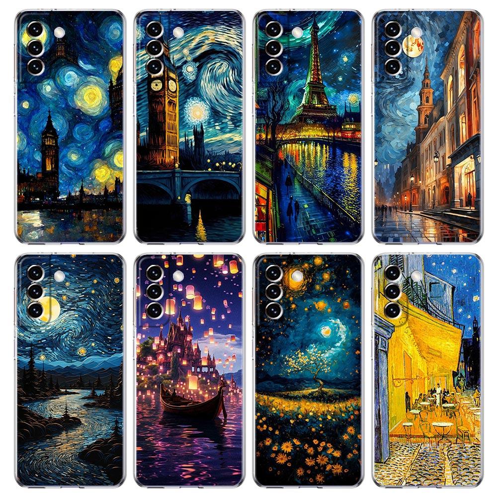 Starry Night Van Gogh Phone Case For Samsung Galaxy S24 S23 S22 S20 Ultra S21 FE 5G S10 S9 Plus S10E S8 Silicone Clear Cover