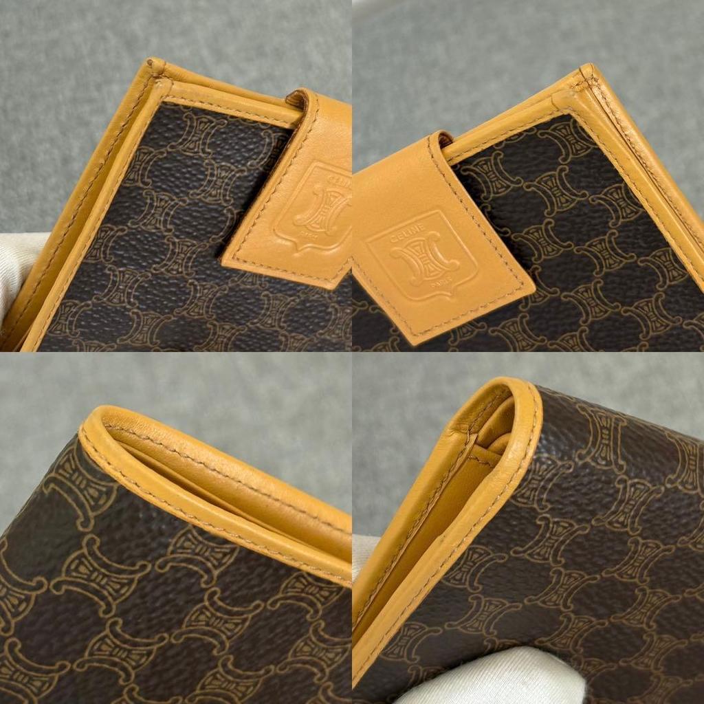 Used Celine Macadam Pattern PVC x Leather Folding Wallet Brown Tones Cw499