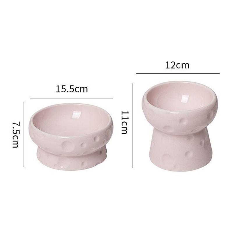 Ceramics Cat Bowl With Cheese Design Cat Food Bowl Water Plate Snack Dish Large Caliber Anti-Tip With Stand For Neck Protection