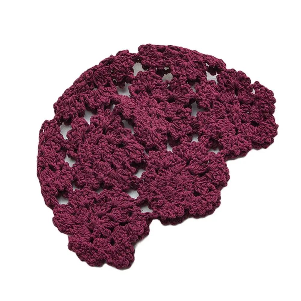 Breathable Hollowed Out Knitted Hat Flowers Casual Beret Cap Summer Fashion Flowers Breathable Cotton Skullies Sun Visor Women