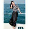 JIUZI ANNACO Women's 100% Wool Colorblock Striped Knit Short Sleeve Top