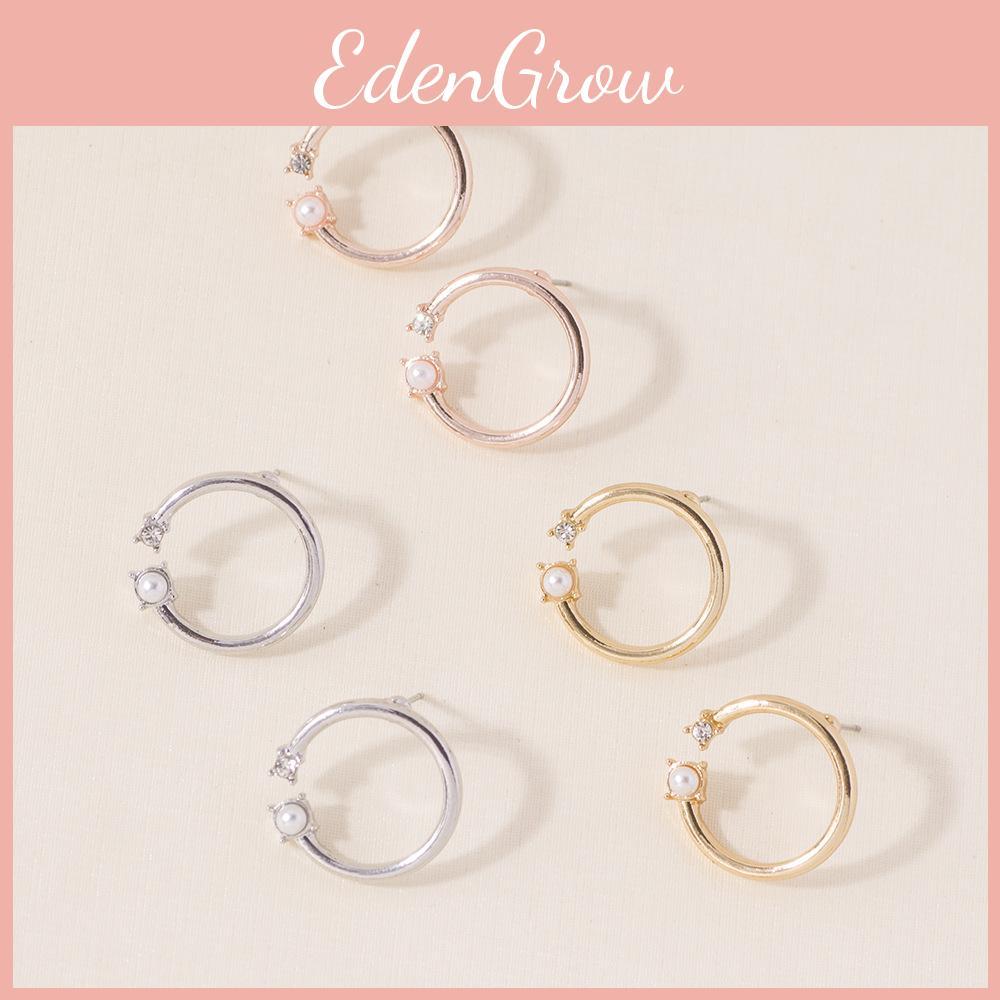 Round Pearl Classy Stud Earrings Alloy Material Jewelry Trendy