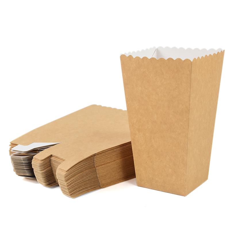 24Pcs Kraft Paper Popcorn Boxes Container Birthday Party Movie Night Fries Cup Snack Buckets Wedding Favors Gift Box Supplies